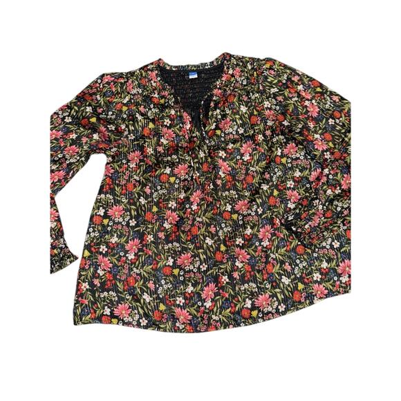 NWOT Old Navy Smocked Floral Metallic Shine Peasant Blouse in Black Multi SZ M - Picture 4 of 12